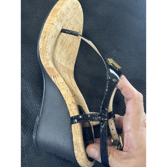 Lauren Ralph Lauren Naris Cork Wedge Sandals Buckle T-strap Thong Size 8.5 B - Picture 10 of 14